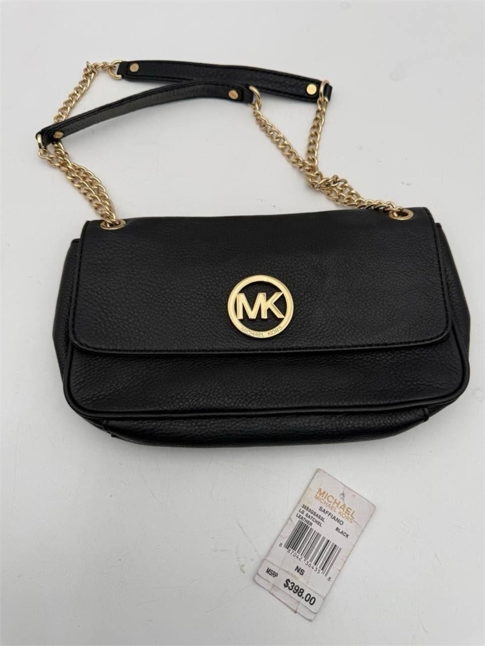 Michael Kors Black Pebbled Leather Shoulder Bag with Gold Chain